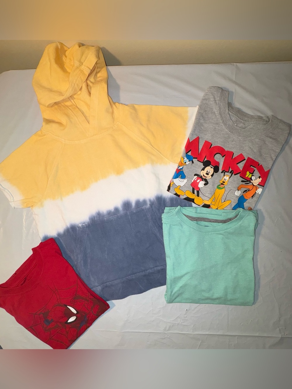 NWOT Bundle: Short Sleeve Hoodie, Disney Mickey Mouse & Spider-Man, Green Tee